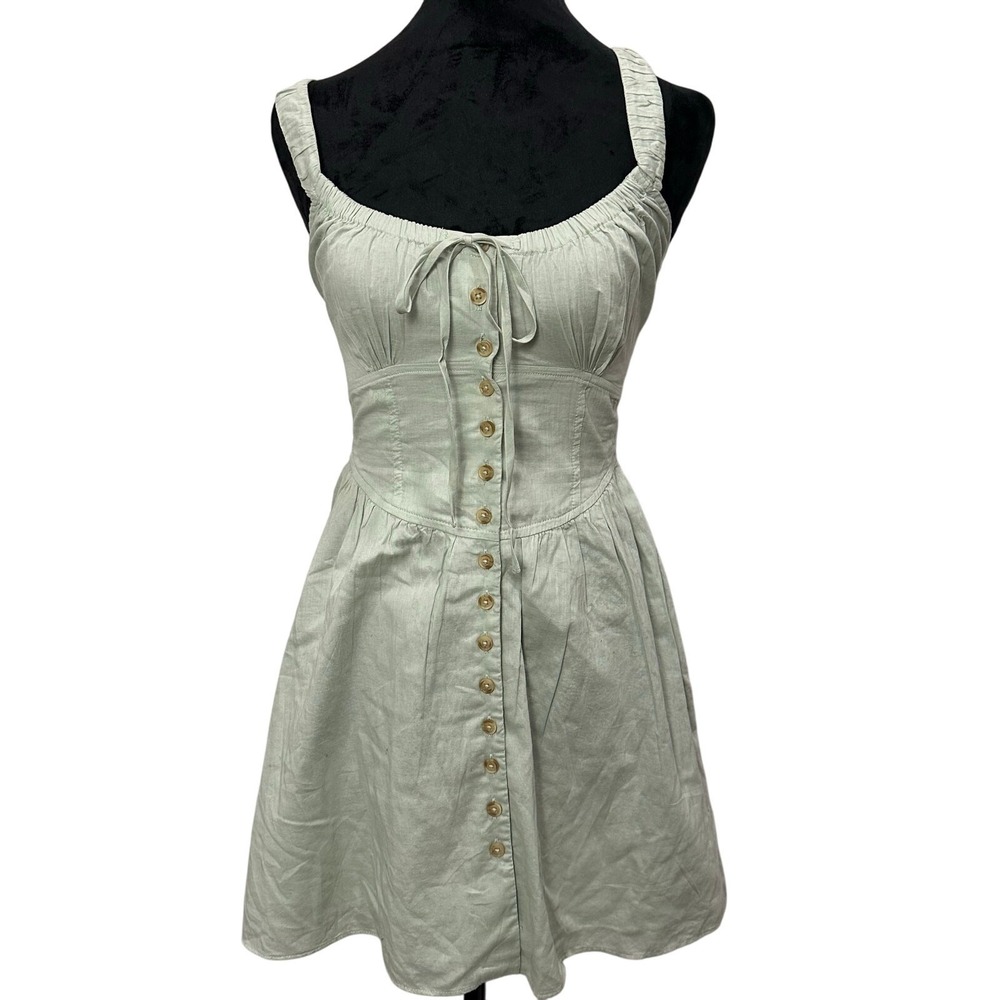 BDG Urban Outfitters Mini Dress XS Sage Green Button Front Milkmaid Cottagecore